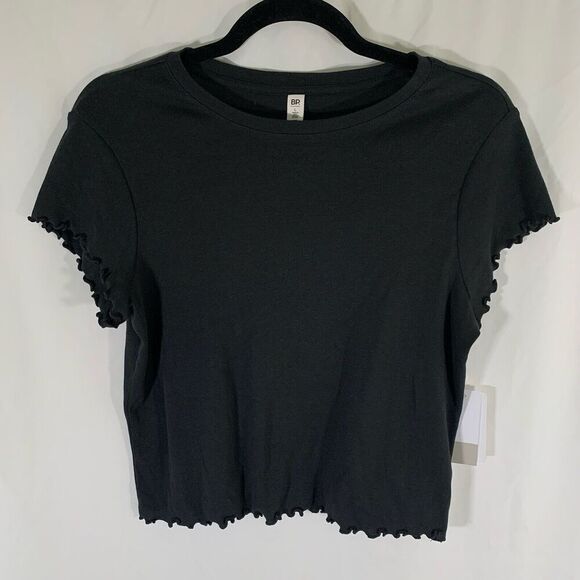 New BP Blouse Women's Large Black Jet Short Sleeve Round Neck Cotton Blend - Picture 1 of 7